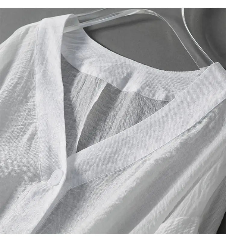 Lieke - Casual Linnen Blouse Dames met Ballonmouwen en V-hals
