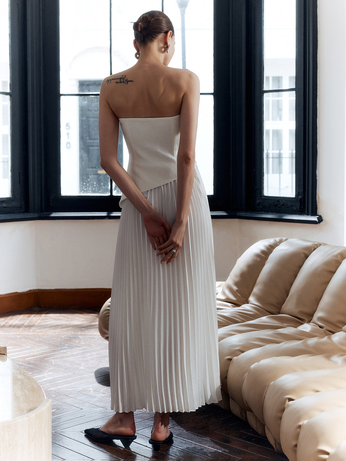 Lieke - Chique Bruiloft Gast Jurk Dames Maxi met Strapless en Geplooide Split