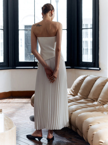 Lieke - Chique Bruiloft Gast Jurk Dames Maxi met Strapless en Geplooide Split
