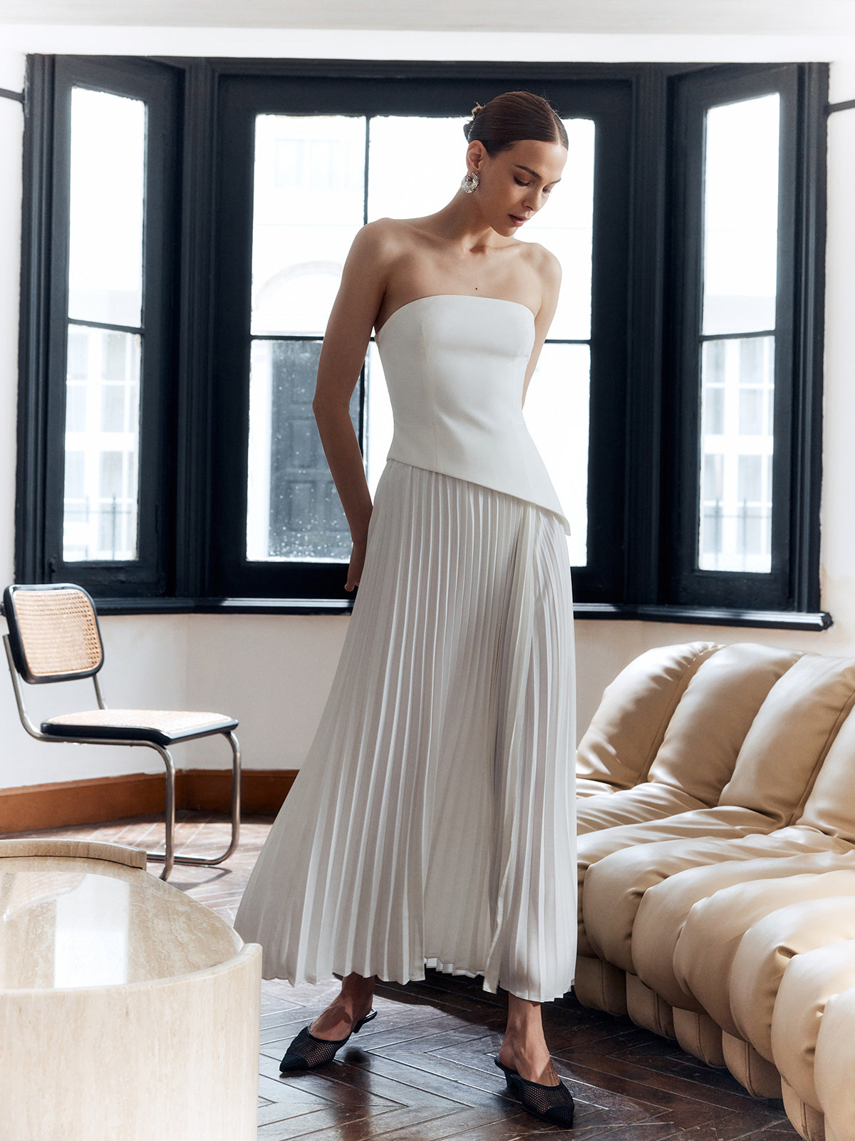 Lieke - Chique Bruiloft Gast Jurk Dames Maxi met Strapless en Geplooide Split