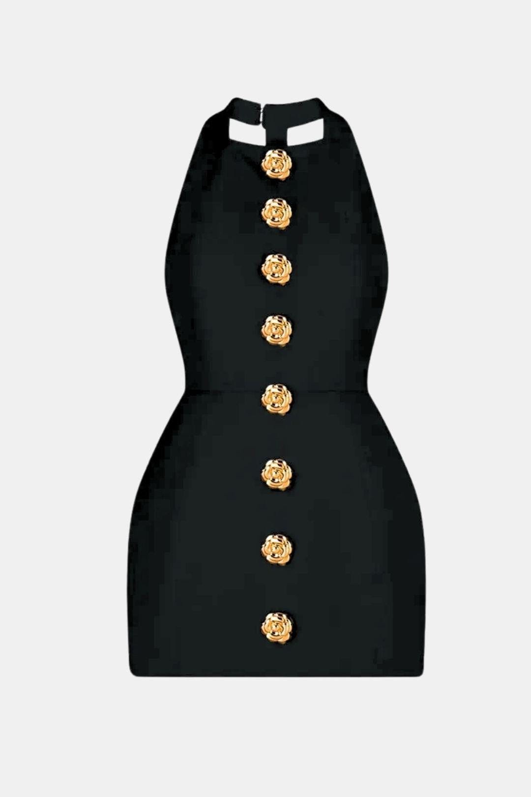 Lieke - Chique Galajurk Dames met Halterhals en Gouden Knopen
