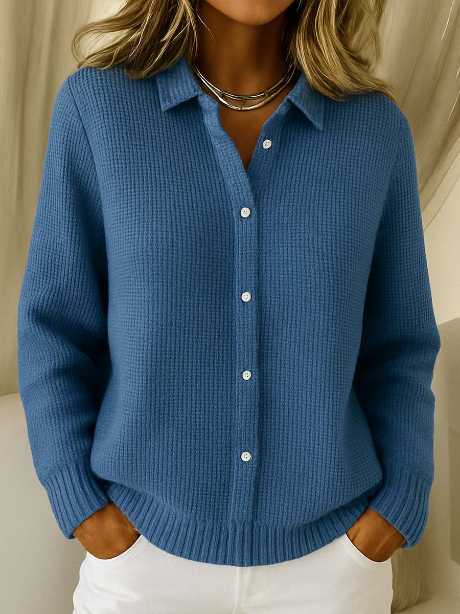 Lieke - Dames Vest Gebreid voor de Herfst met Knoopsluiting en Kraag
