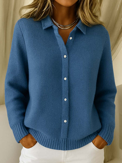 Lieke - Dames Vest Gebreid voor de Herfst met Knoopsluiting en Kraag