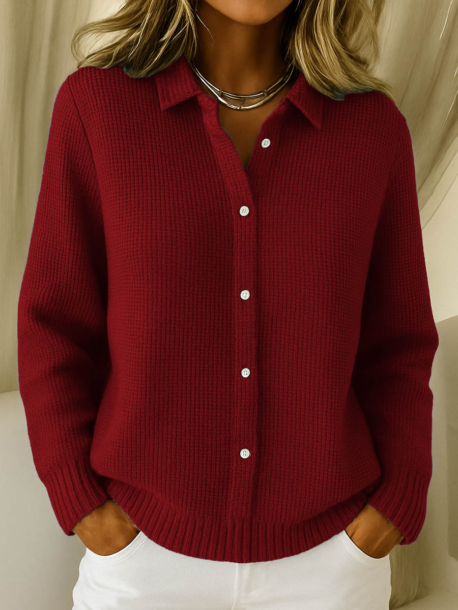 Lieke - Dames Vest Gebreid voor de Herfst met Knoopsluiting en Kraag