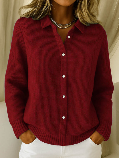 Lieke - Dames Vest Gebreid voor de Herfst met Knoopsluiting en Kraag