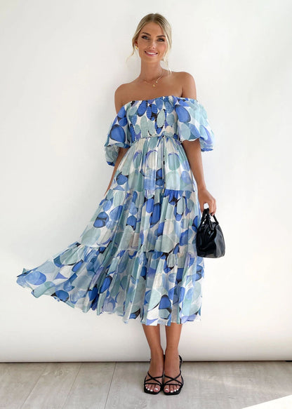 Lieke - Elegante Bruiloft Gastenjurk Dames met Off-Shoulder en Wijde Rok