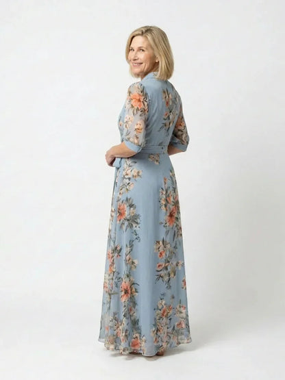 Lieke - Elegante Grote Maten Maxi Jurk Dames met Wikkelmodel en Driekwart Mouw