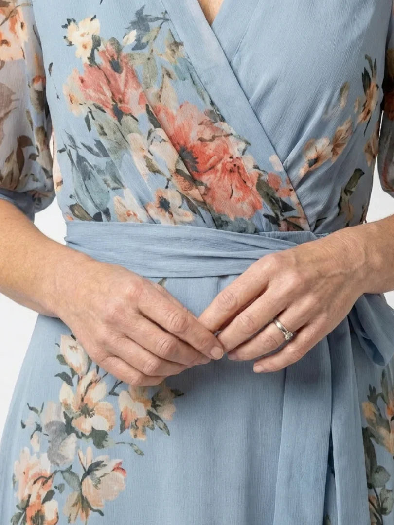 Lieke - Elegante Grote Maten Maxi Jurk Dames met Wikkelmodel en Driekwart Mouw
