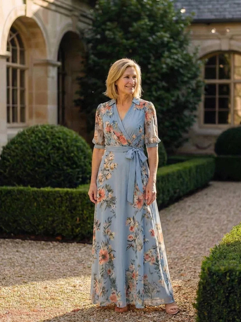 Lieke - Elegante Grote Maten Maxi Jurk Dames met Wikkelmodel en Driekwart Mouw