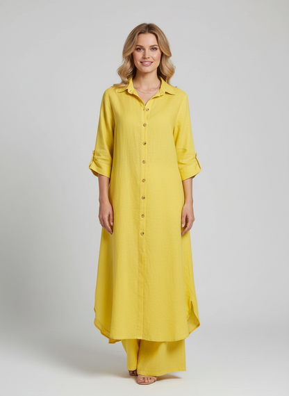 Lieke - Elegante Linnen Set Dames met Longline Blousejurk en Wijde Broek