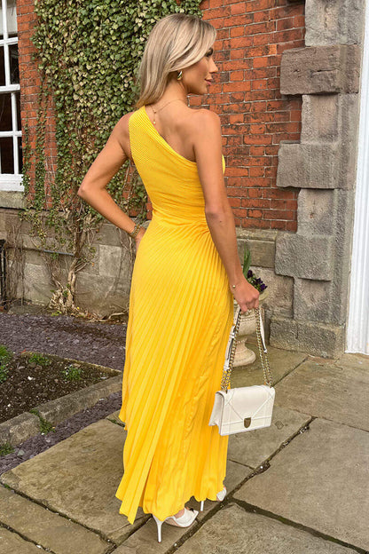 Lieke - Feestelijke Zomerjurk Dames met One-shoulder en Geplooide Midi Rok