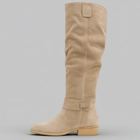 Lieke - Dames Knielaarzen Suède Stijl met Gespdetail
