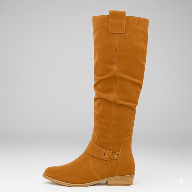Lieke - Dames Knielaarzen Suède Stijl met Gespdetail
