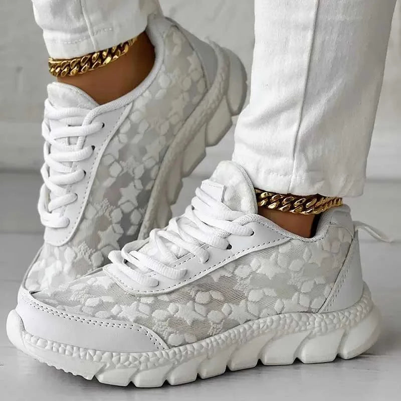 Lieke - Stijlvolle Orthopedische Sneakers Dames met Vetersluiting en Bloemenpatroon