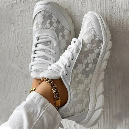 Lieke - Stijlvolle Orthopedische Sneakers Dames met Vetersluiting en Bloemenpatroon