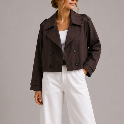 Lieke - Trenchcoat dames kort en oversized met revers en knoopsluiting