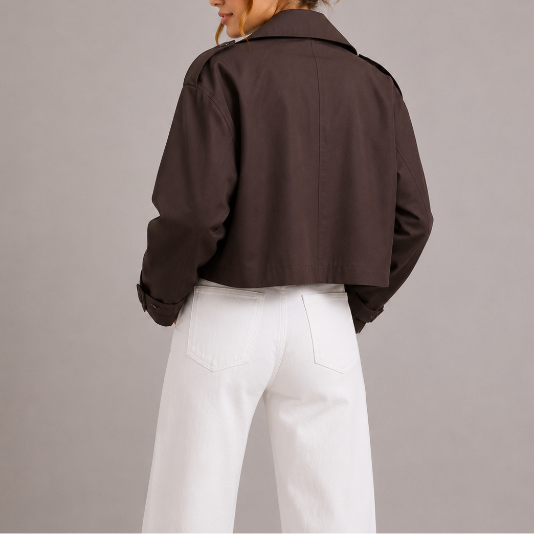 Lieke - Trenchcoat dames kort en oversized met revers en knoopsluiting