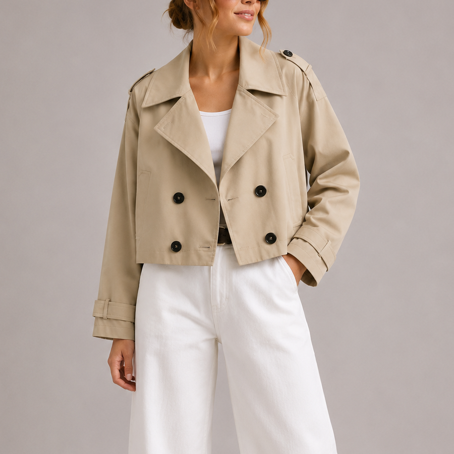 Lieke - Trenchcoat dames kort en oversized met revers en knoopsluiting