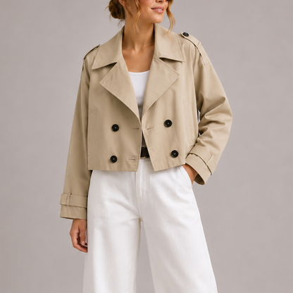Lieke - Trenchcoat dames kort en oversized met revers en knoopsluiting