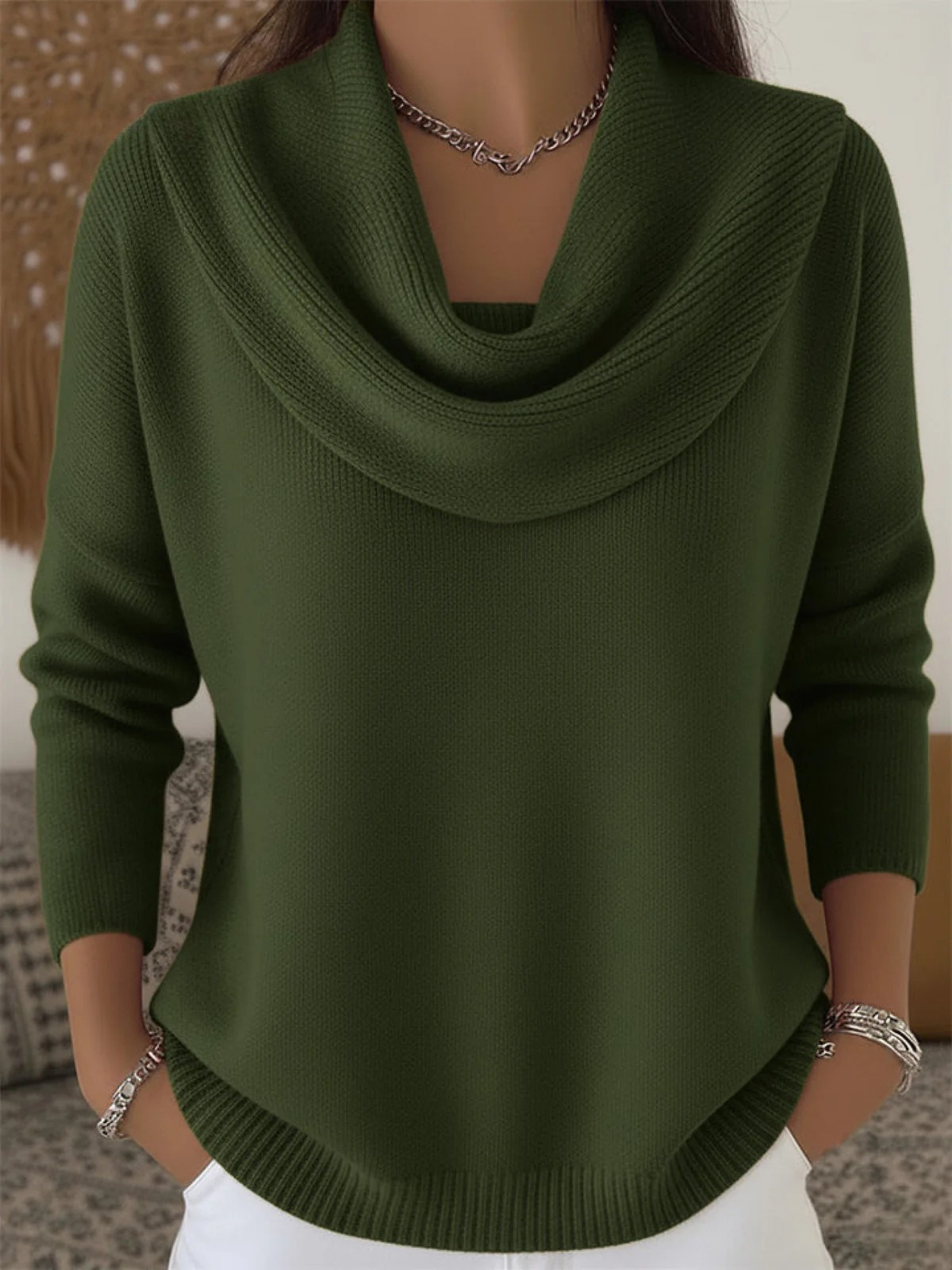 Lieke - Dames Sweater Gebreide Stijl met Waterval Col