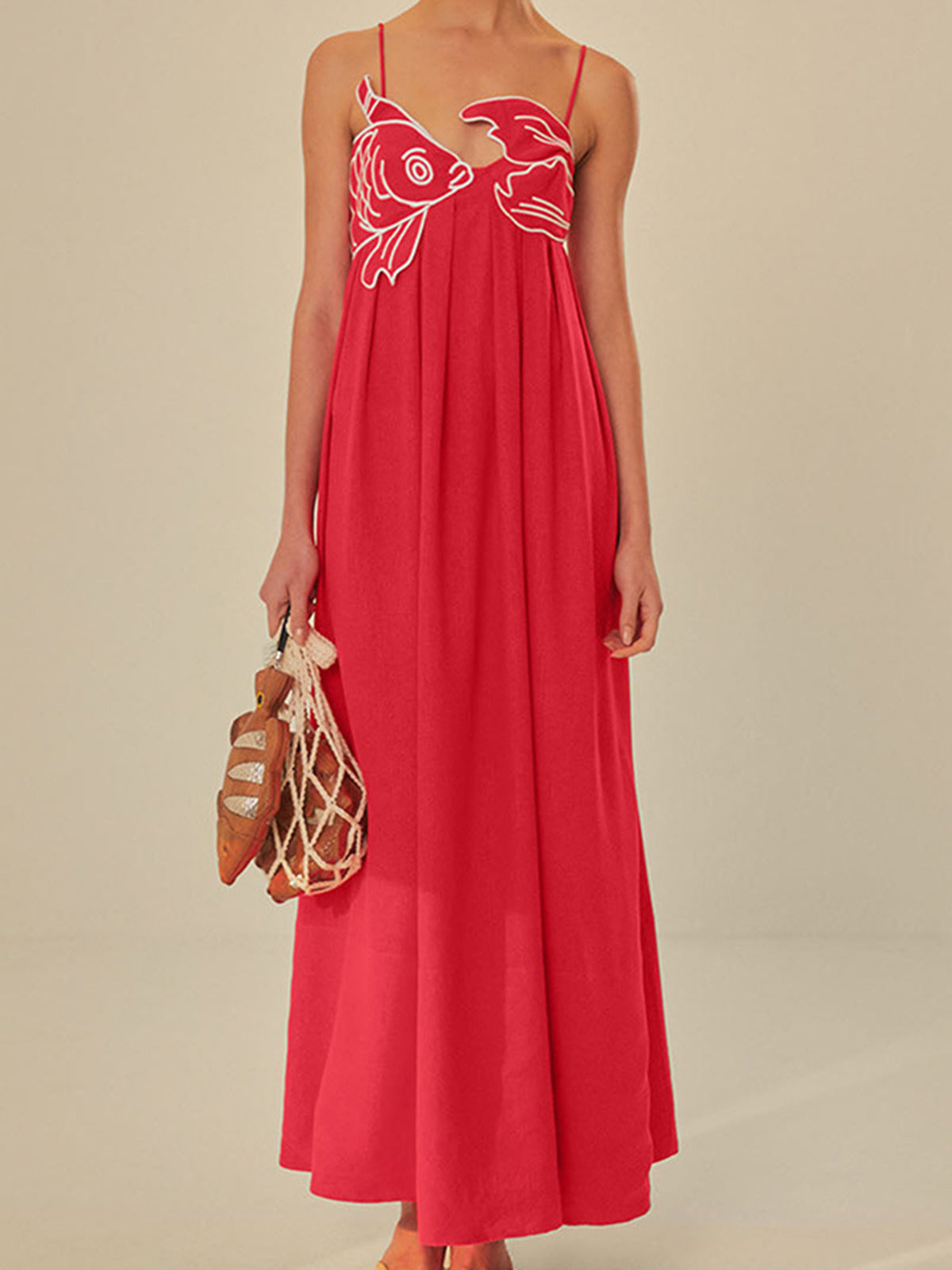 Lotte - Boho Zomerjurk Dames Maxi met Bloemenborduursels en Spaghettibandjes