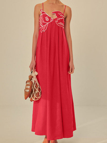 Lotte - Boho Zomerjurk Dames Maxi met Bloemenborduursels en Spaghettibandjes