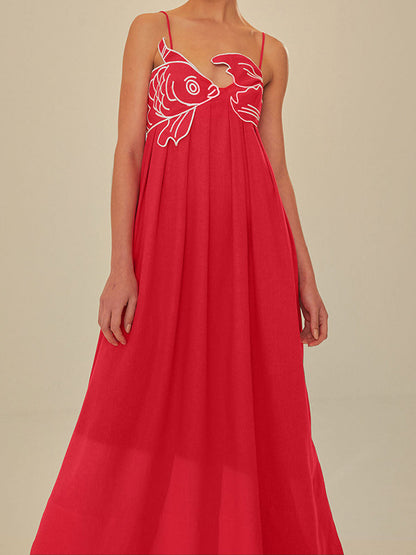 Lotte - Boho Zomerjurk Dames Maxi met Bloemenborduursels en Spaghettibandjes