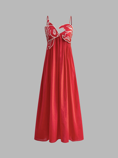 Lotte - Boho Zomerjurk Dames Maxi met Bloemenborduursels en Spaghettibandjes