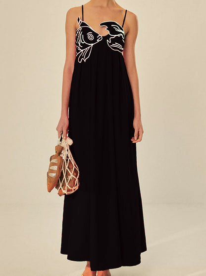 Lotte - Boho Zomerjurk Dames Maxi met Bloemenborduursels en Spaghettibandjes