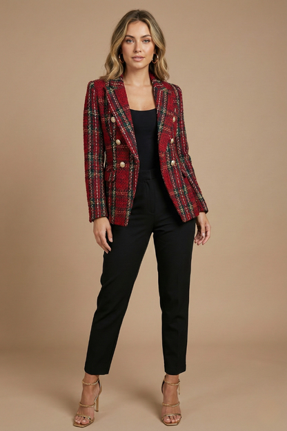 Lotte - Dames Blazer voor de Herfst met Geruite Print en Reverskraag