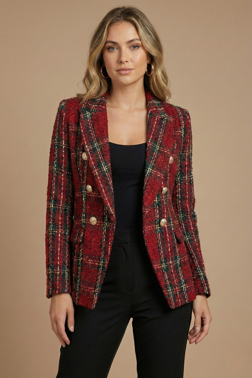 Lotte - Dames Blazer voor de Herfst met Geruite Print en Reverskraag