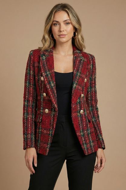 Lotte - Dames Blazer voor de Herfst met Geruite Print en Reverskraag