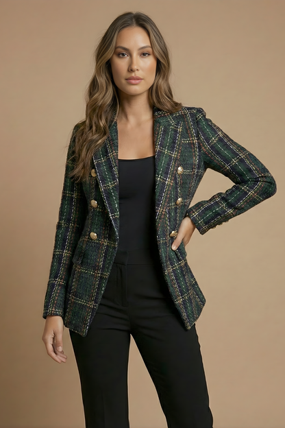 Lotte - Dames Blazer voor de Herfst met Geruite Print en Reverskraag