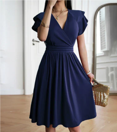 Lotte - Elegante Bruiloft Gastenjurk Dames met Overslag V-hals en Ruffle Mouwen