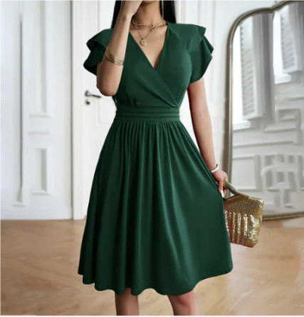 Lotte - Elegante Bruiloft Gastenjurk Dames met Overslag V-hals en Ruffle Mouwen