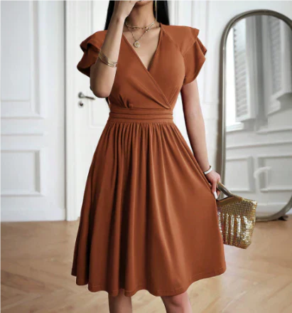 Lotte - Elegante Bruiloft Gastenjurk Dames met Overslag V-hals en Ruffle Mouwen