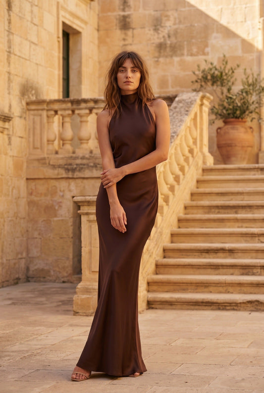 Lotte - Elegante Herfst Bruiloft Gast Jurk Dames met Halterhals en Split