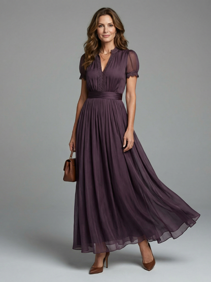 Lotte - Elegante Maxi Jurk Dames met V-hals en Getailleerde Taille
