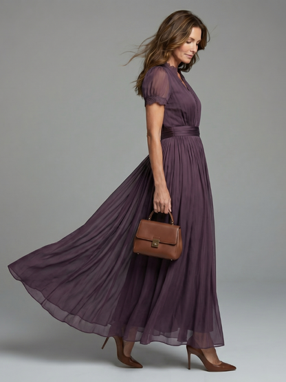 Lotte - Elegante Maxi Jurk Dames met V-hals en Getailleerde Taille