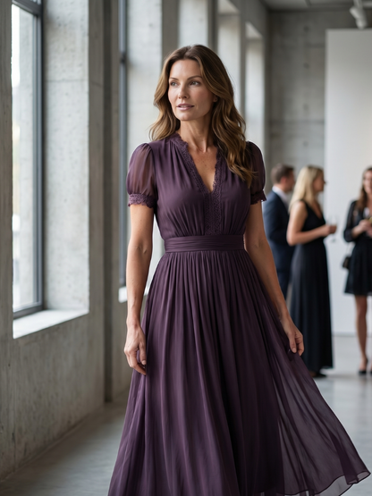 Lotte - Elegante Maxi Jurk Dames met V-hals en Getailleerde Taille