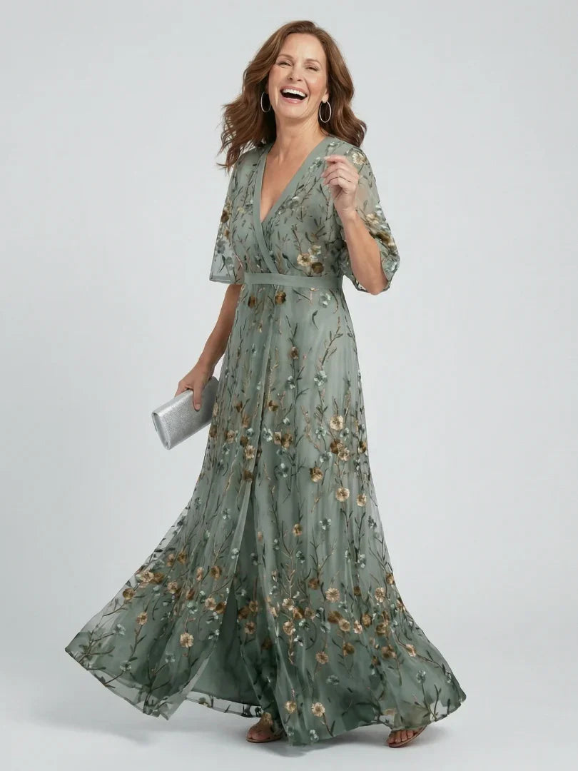 Lotte - Elegante Maxi Jurk Dames met Vlindermouwen en Bloemenprint