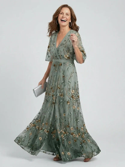 Lotte - Elegante Maxi Jurk Dames met Vlindermouwen en Bloemenprint