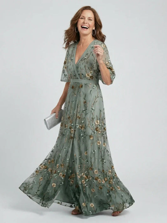Lotte - Elegante Maxi Jurk Dames met Vlindermouwen en Bloemenprint