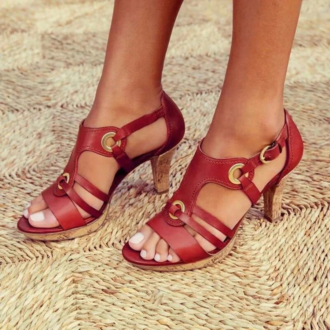 Lotte - Elegante Orthopedische Sandalen Dames met Kurkhak en Gouden Oogjes