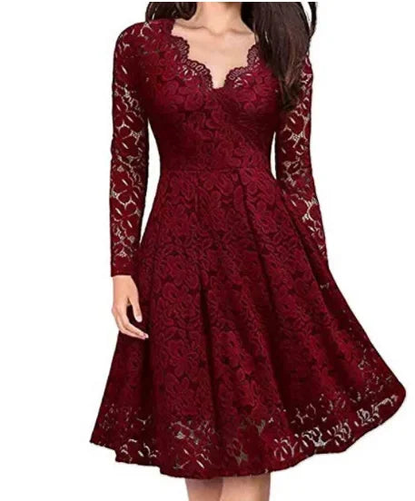 Lotte - Elegante Zomerjurk Dames met Kanten Overlay en V-hals
