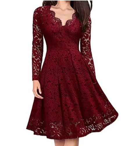 Lotte - Elegante Zomerjurk Dames met Kanten Overlay en V-hals