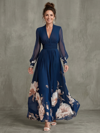 Lotte - Romantische Zomerjurk Dames Maxi met Bloemenprint en Lange Mouwen