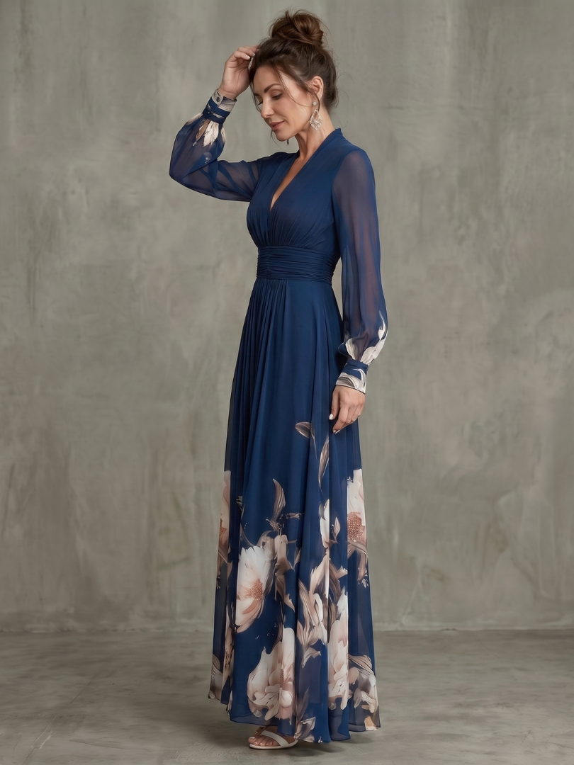 Lotte - Romantische Zomerjurk Dames Maxi met Bloemenprint en Lange Mouwen