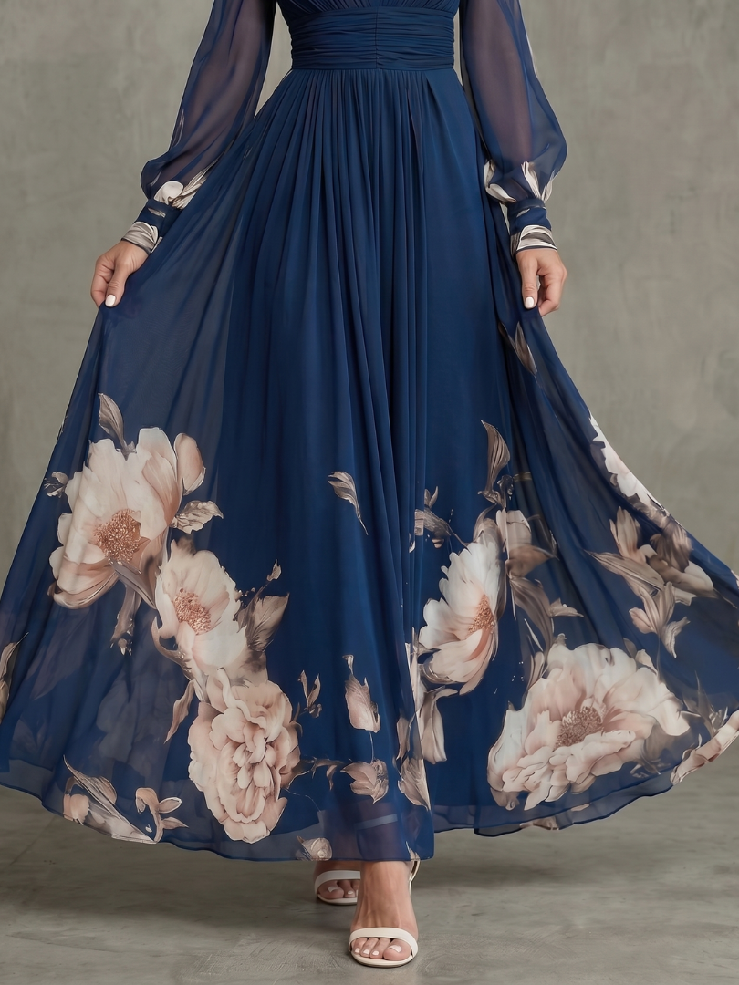 Lotte - Romantische Zomerjurk Dames Maxi met Bloemenprint en Lange Mouwen