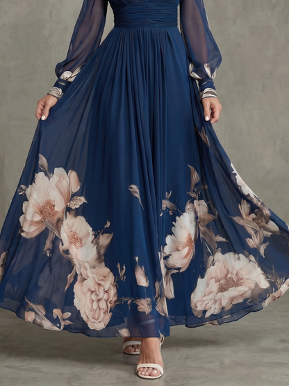 Lotte - Romantische Zomerjurk Dames Maxi met Bloemenprint en Lange Mouwen
